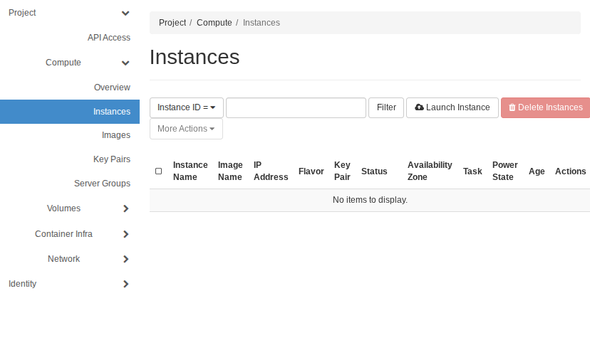 Empty instances list