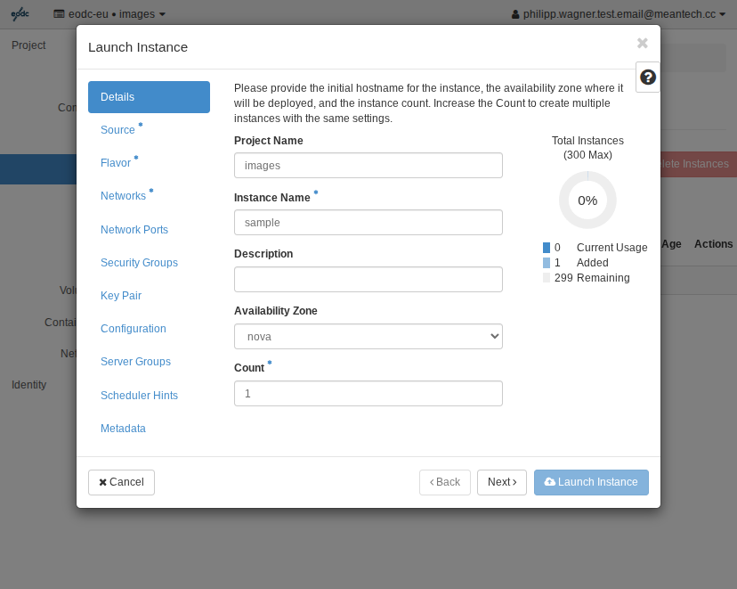 Launch wizard - Details