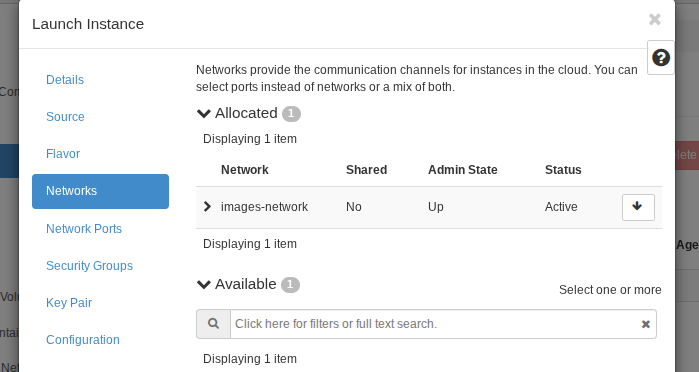 Launch wizard - Networks