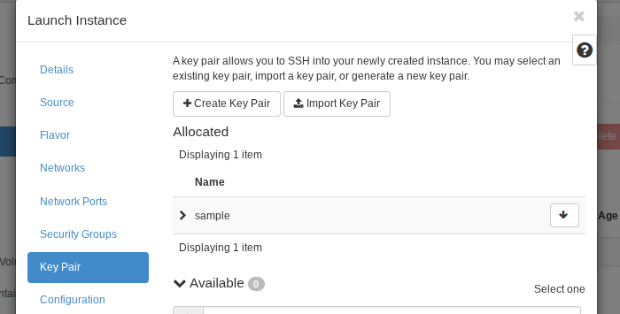 Launch wizard - Key Pair