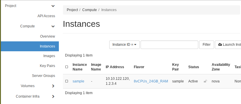 Instance active with floating IP